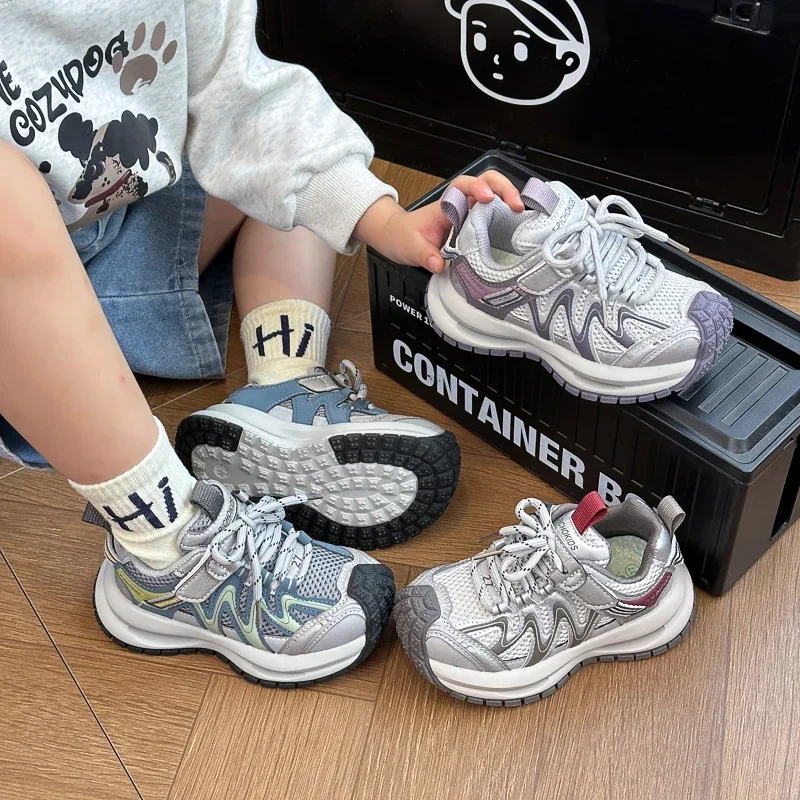 2026 New Style Soft Sole Children's Casual Shoes Fashionable Breathable Stripe Dad Shoes for Kids Boy Girls' Sports Shoes