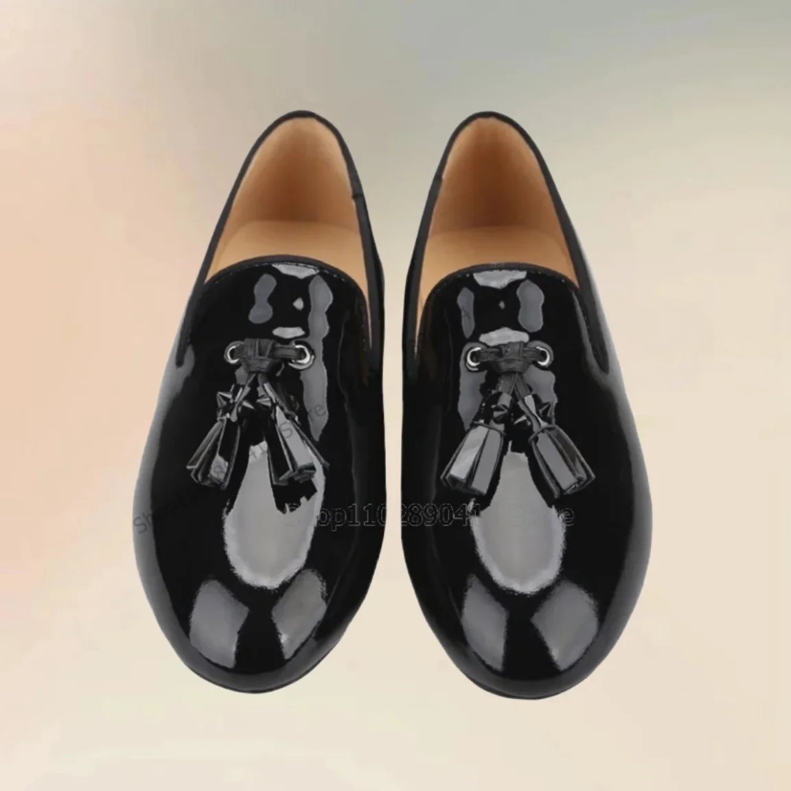 Kwastjes Decor Zwart Lakleer Loafers Fashion Slip On Mannen Schoenen Roman Handwerk Feest Feest Feestmaal Kantoor Mannen Jurk Schoenen