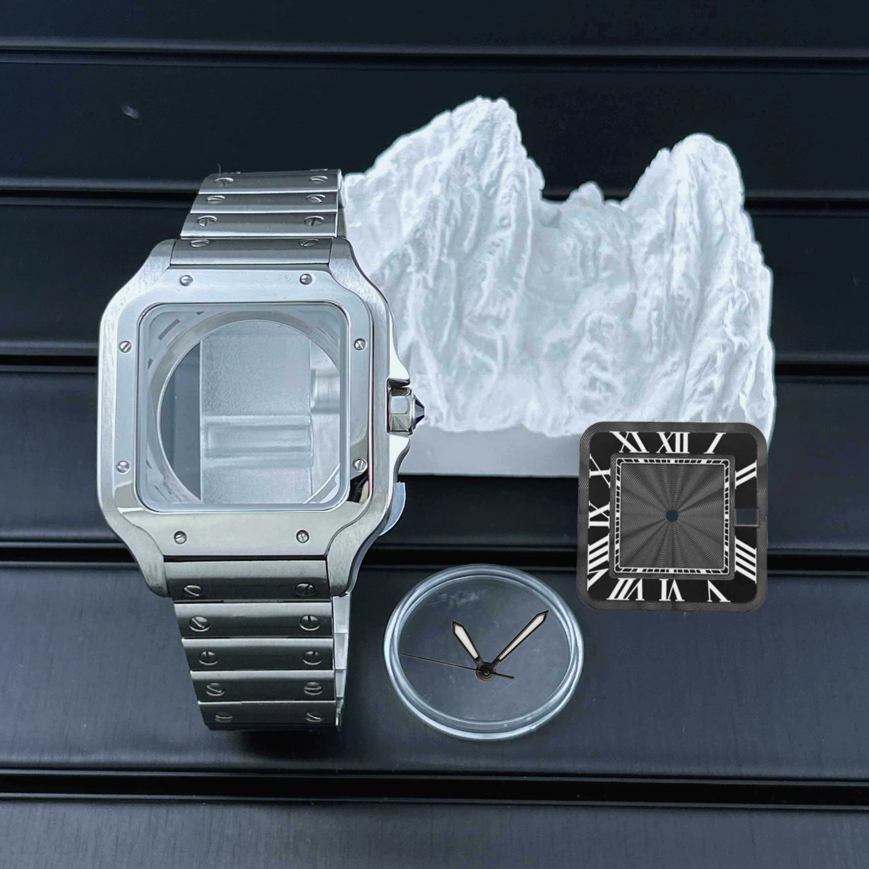 38mm Square Watch Case 316L Steel Strap Watch Repair Modification No Logo 27mm Dial for Sandoz NH36 NH35 NH70 Automatic Movement