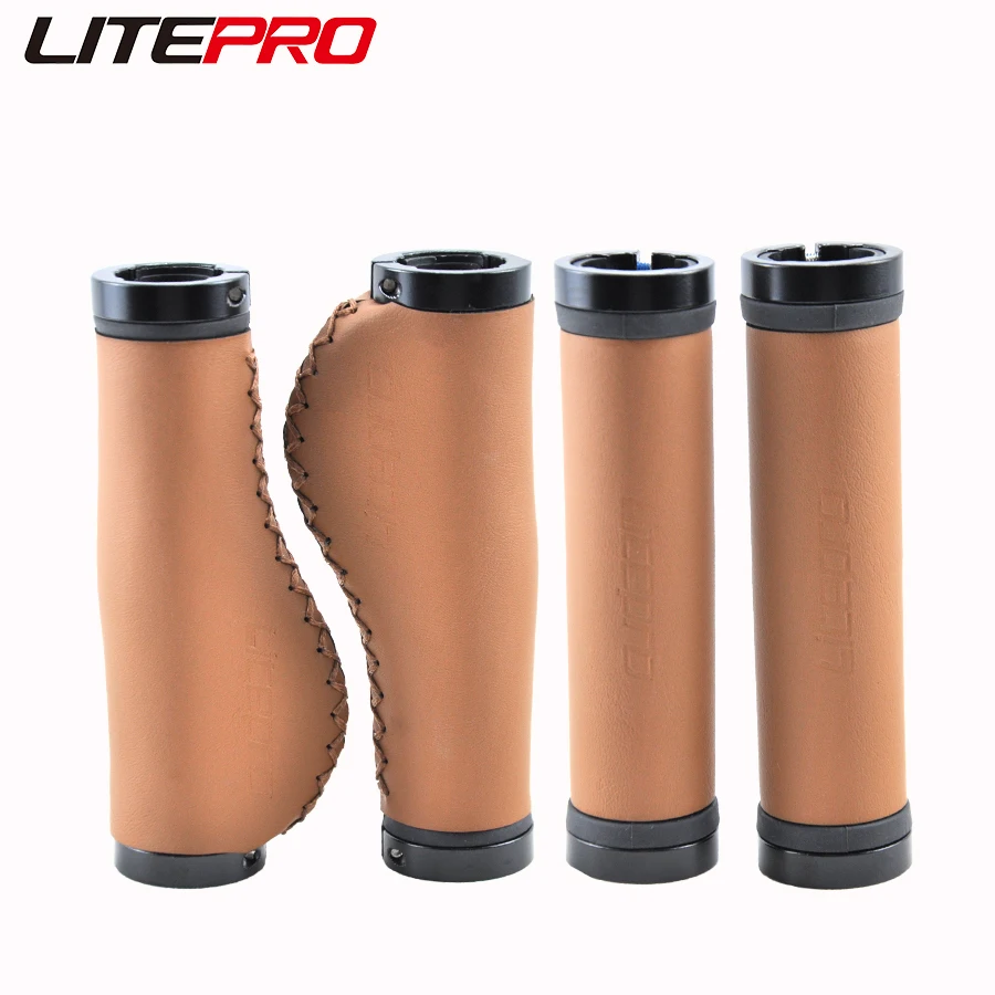 Litepro Mountain Bike Leather PU Grips 22.2mm Handlebar Soft Shock Dual Locking Bicycle 132mm Long Grip For brompton