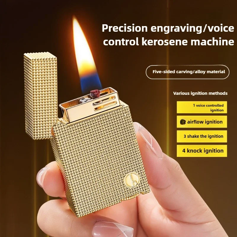TOP Paris Nail Windproof Intelligent Voice Activated Kerosine Lighter Visual Oil Window USB Charging Electric Ignition Smoking