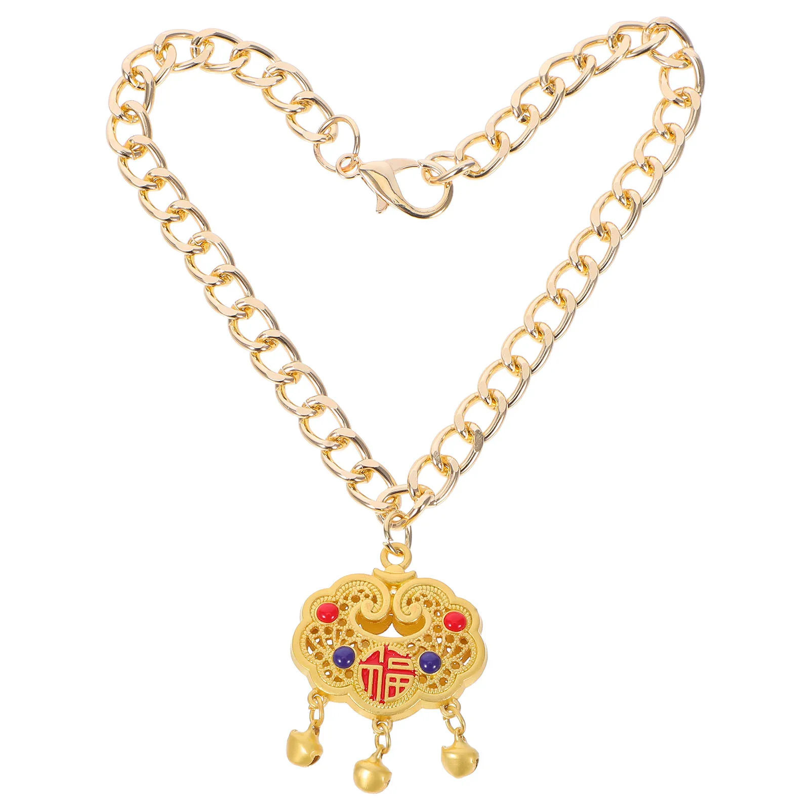 

Pet Metal Lock Pendant Adjustable Length Sturdy Material Bell Decoration Cat Dog Collar Charms Chinese Style Necklace