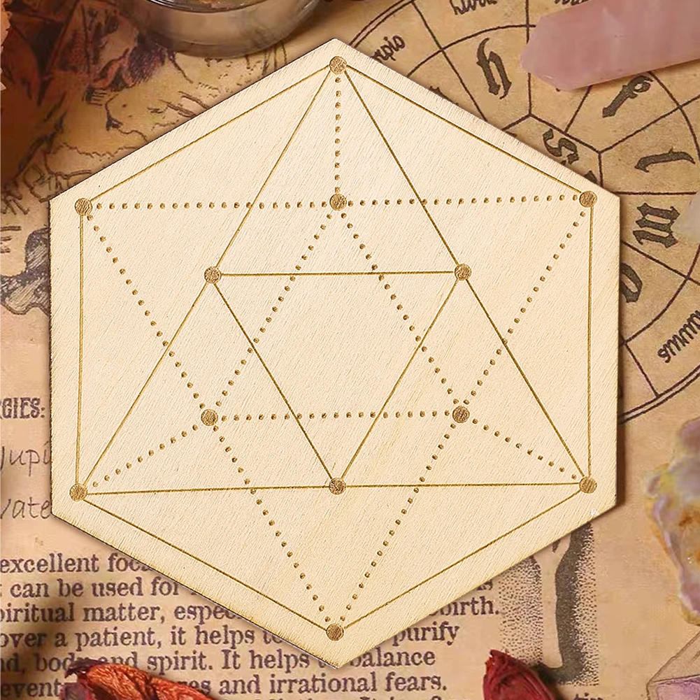 2pcs Laser Engraved Star of David Hexagonal Wooden Craft Coaster Board Decor Witchcraft Prophecy Props for Divination Accessorie