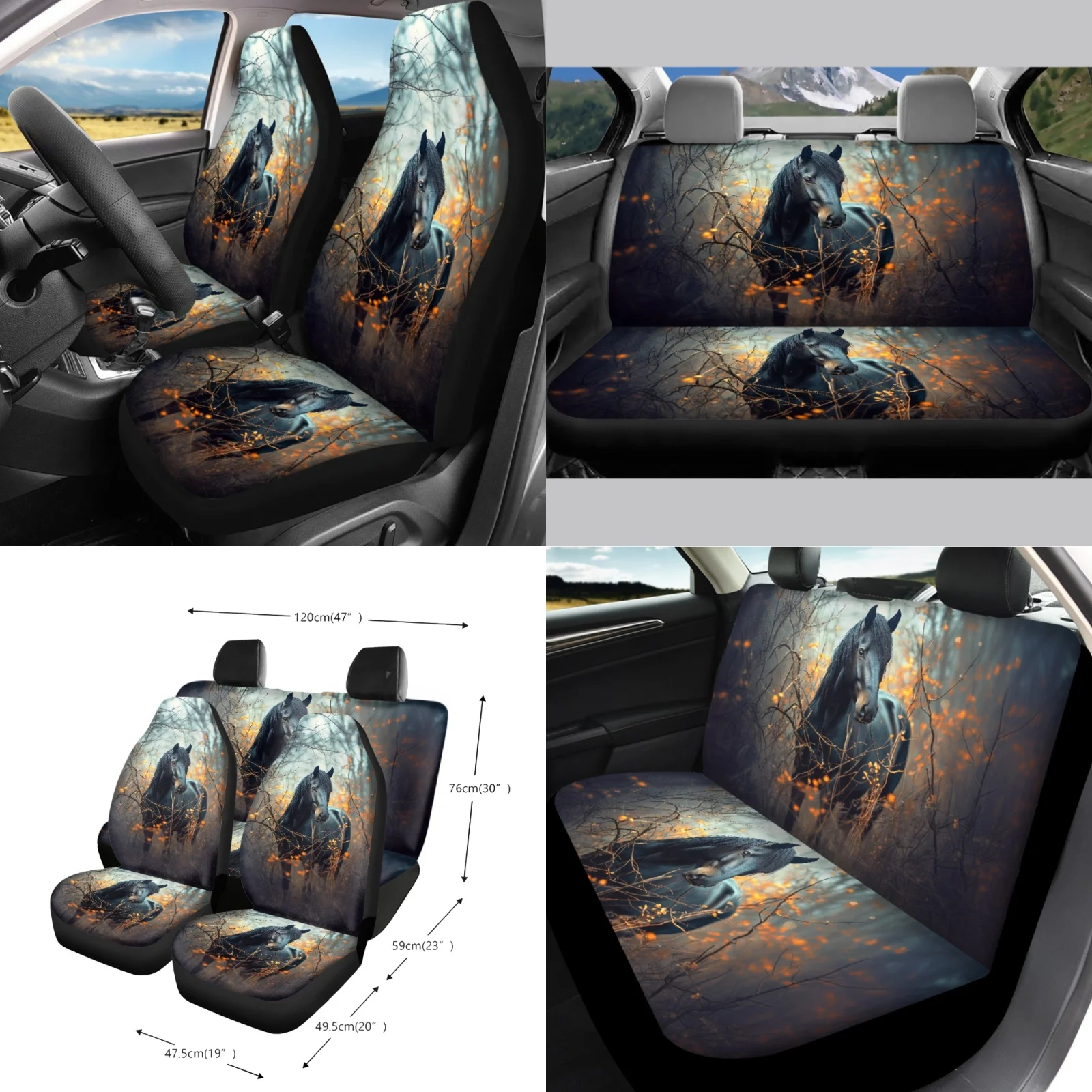 Coloranimal Black Horse Autumn 15PCS with Easy to Install Car Steering Wheel Cover and Car Trash Can for Auto