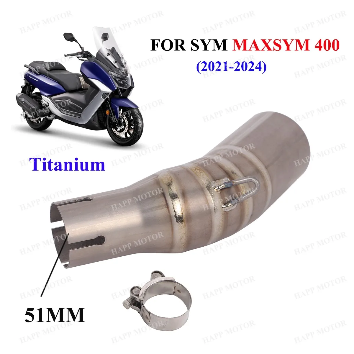 

Titanium Slip On For SYM MAXSYM400 MAXSYM400i Motorcycle Exhaust 51MM Middle Link Pipe MAXSYM Exhaust