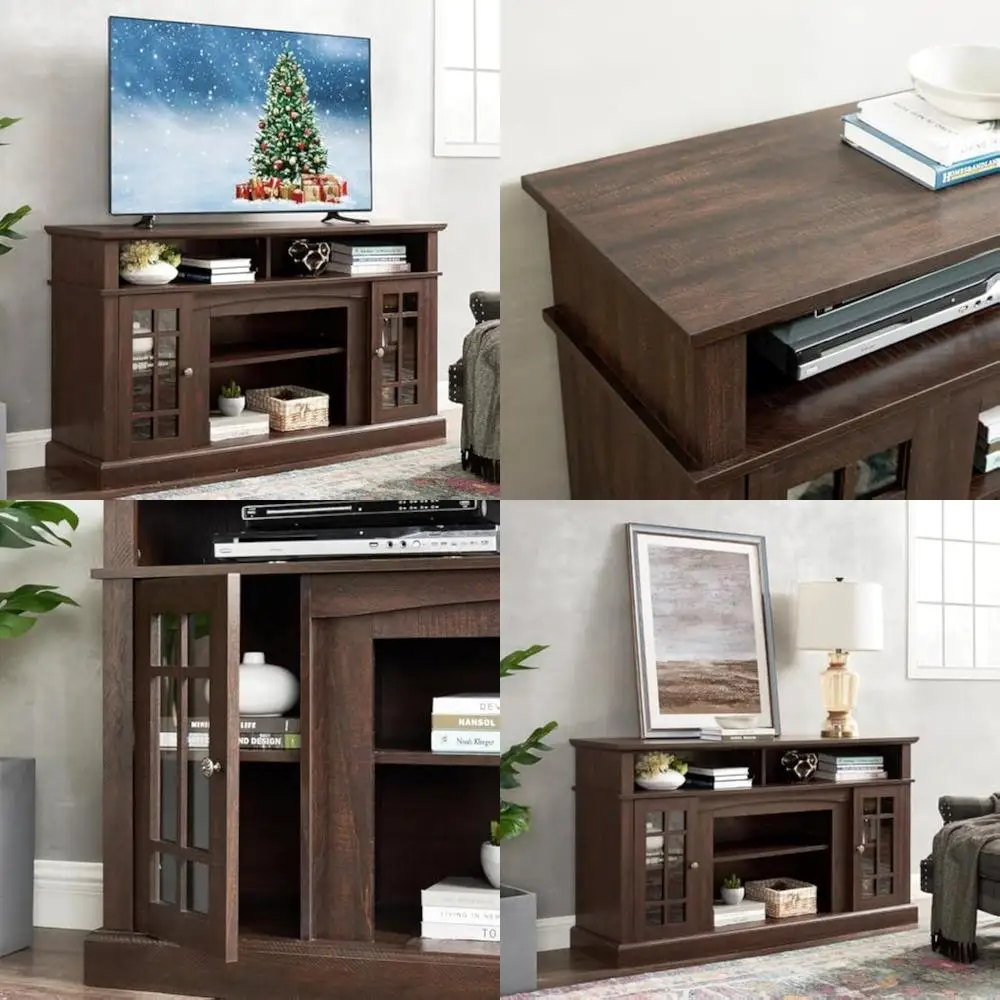 حامل تلفزيون اسبريسو - مركز ترفيه على الطراز الريفي الأمريكي التقليدي مع مساحة تخزين - يناسب تلفزيون 65 بوصة - وحدة تحكم الوسائط لـ l #1