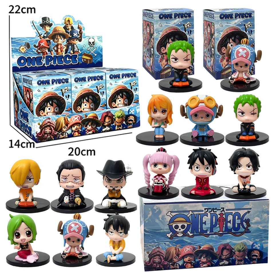 

Hot 6-7cm One Piece Anime 12pcs Sitting Posture Luffy Nami Action Figurine PVC Model Desktop Ornament Toy Holiday Gift Blind Box