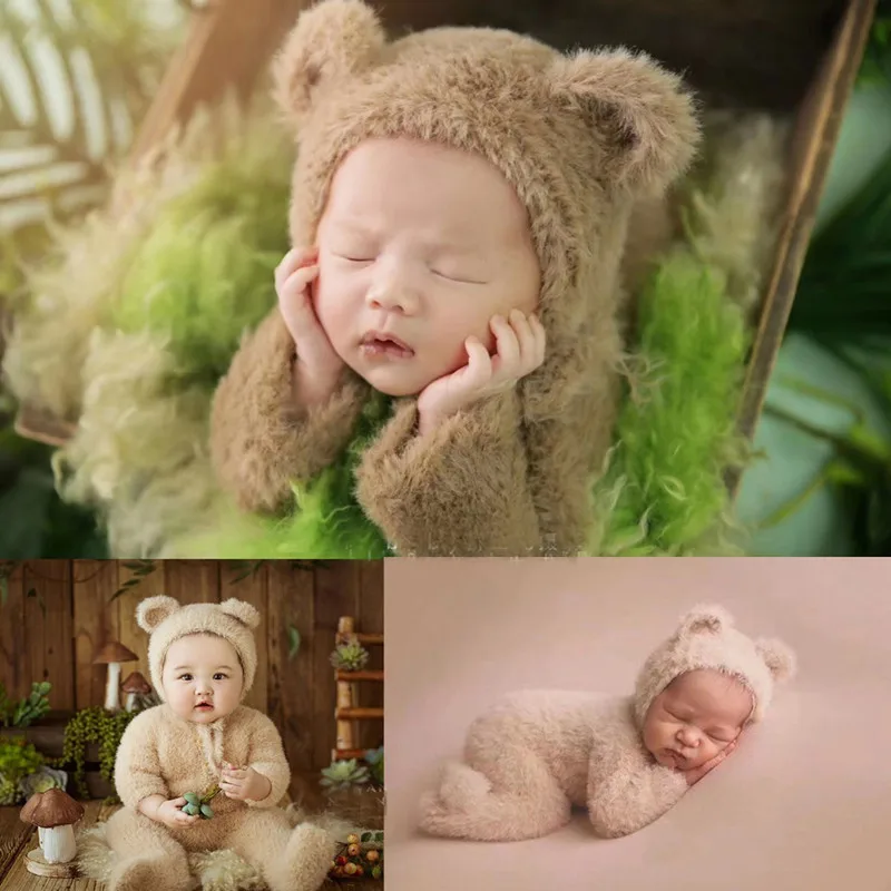 Mohair Wool Newborn Photography Props Baby Romper Costume Boy Girl Bear Bodysuits Outfit Photo Props Clothing Fotografia