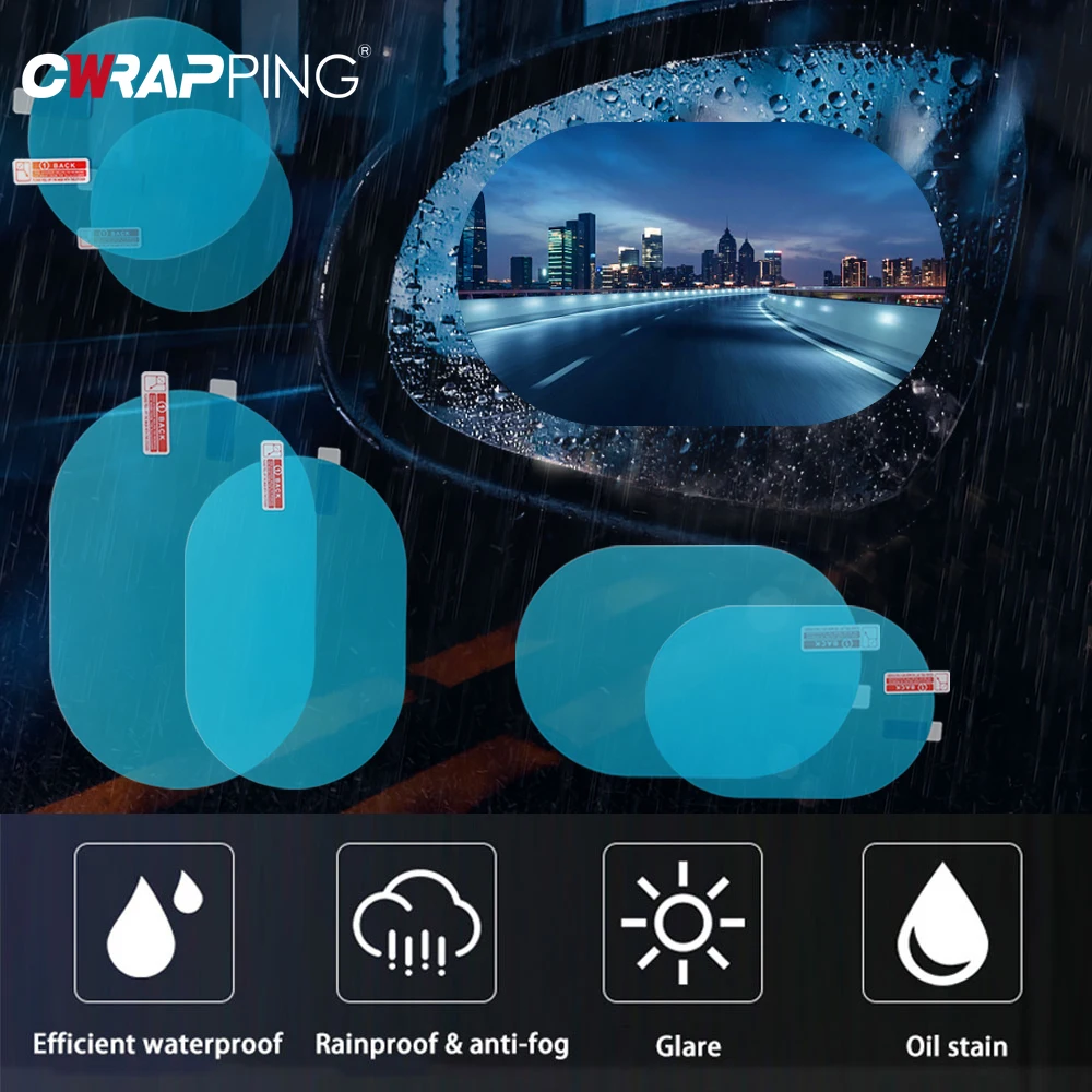 2/4pcs Car Rearview Mirror Sticker Side Window Rainproof Clear Film Anti Fog Window Mirror Film Protective for Car Accessories