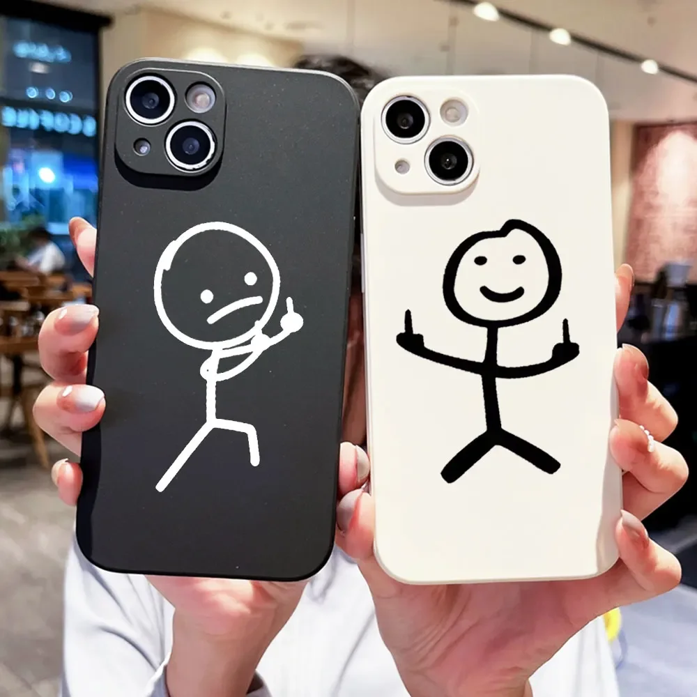 Funny Middle Finger Cute Man Couple Phone Case for IPhone 15 16 13 12 11 Pro Max Mini 7 8 14 Plus SE2 Fundas Silicone Soft Cover