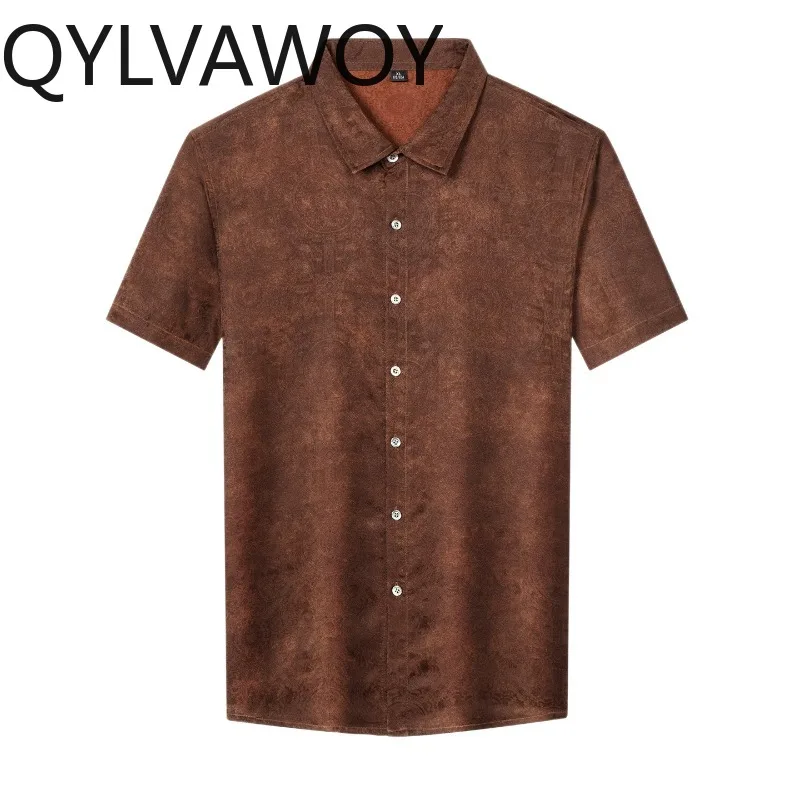 

QYLVAWOY Luxury Shirt Man 100% Mulberry Silk Men's Shirts Summer Shirts for Man Xiangyunsha Short Sleeve Tops Men Clothing 셔츠