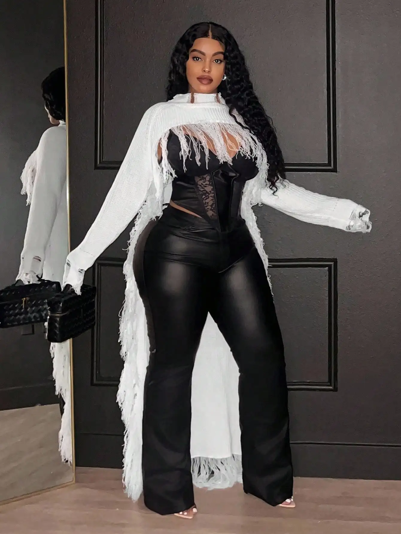 

Кардиган-свитер оверсайз с бахромой, удлиненный сзади, укороченный спереди, вязаный пуловер для осенне-зимних вечеринок