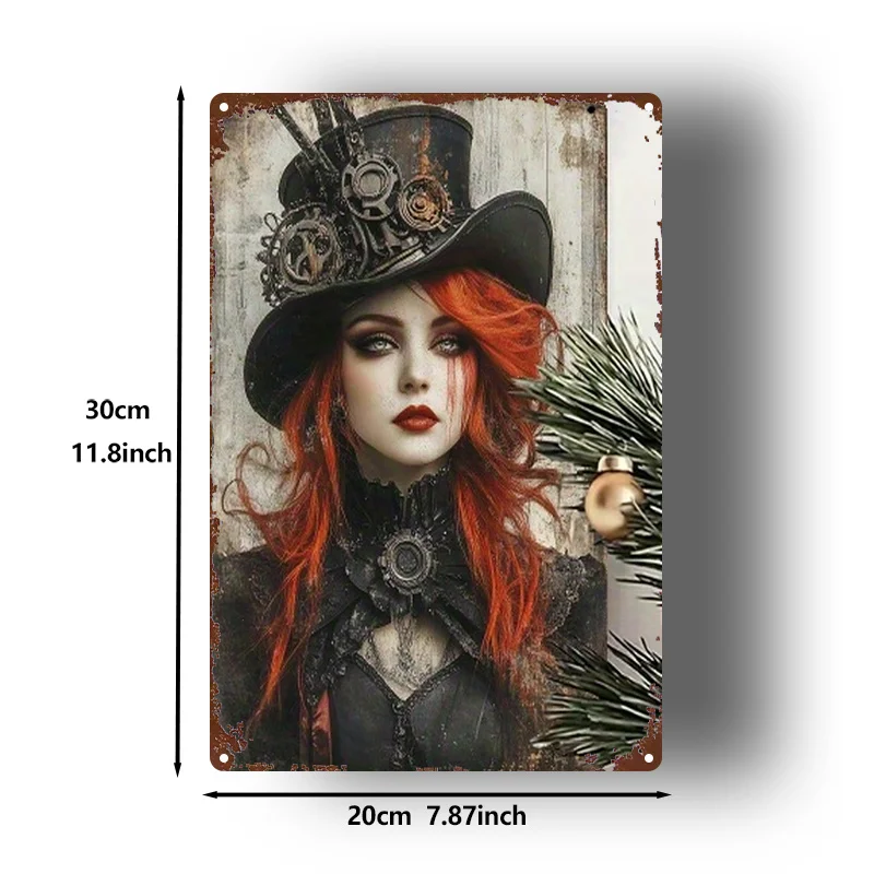 2D Flat, 2D Flat, a Single Piece of Steampunk-Themed Wall Art Featuring a Female Figure in Victorian Gothic Style, Measuring 8X1