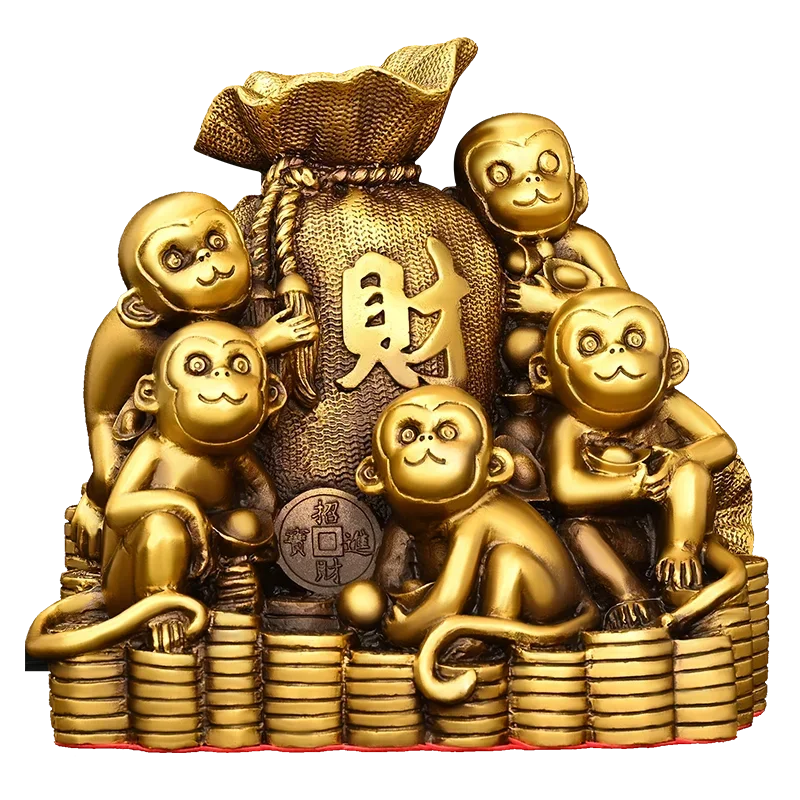 Pure copper handicrafts monkey gold jewelry lucky five monkeys mascots living room decorations