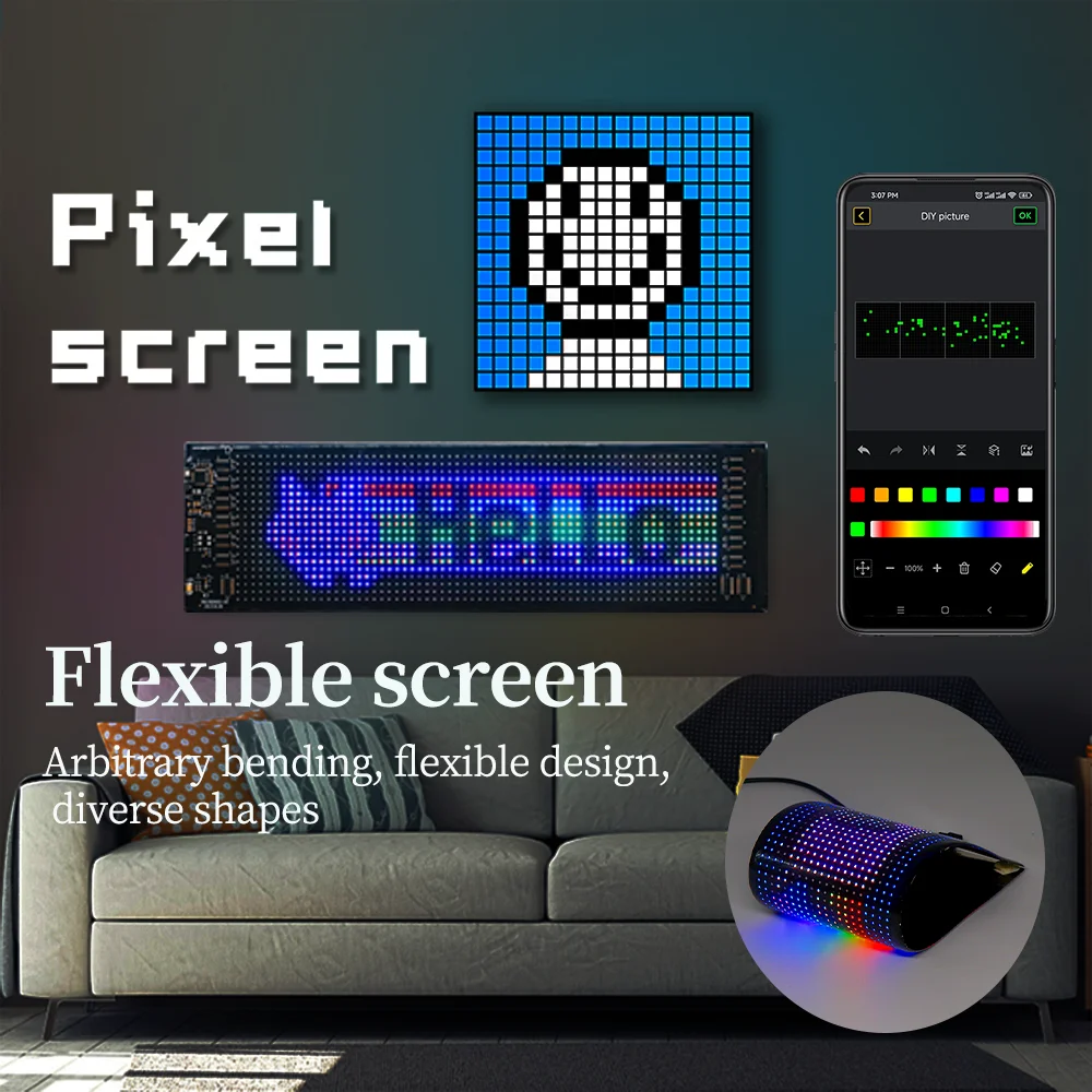 Imagem -05 - Carro Flexível Led Display Flexível Full Color Inteligente Tela Macia Animação Faça Você Mesmo Bluetooth Publicidade Usb Ip65 à Prova Dágua