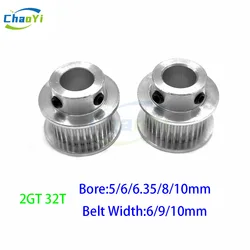 2GT 32 Teeth Timing Pulley Bore 5/6/6.35/8/10mm GT2 Wheel For Synchronous Belt Width 6/9/10mm Small Backlash 32T 32Teeth Gears