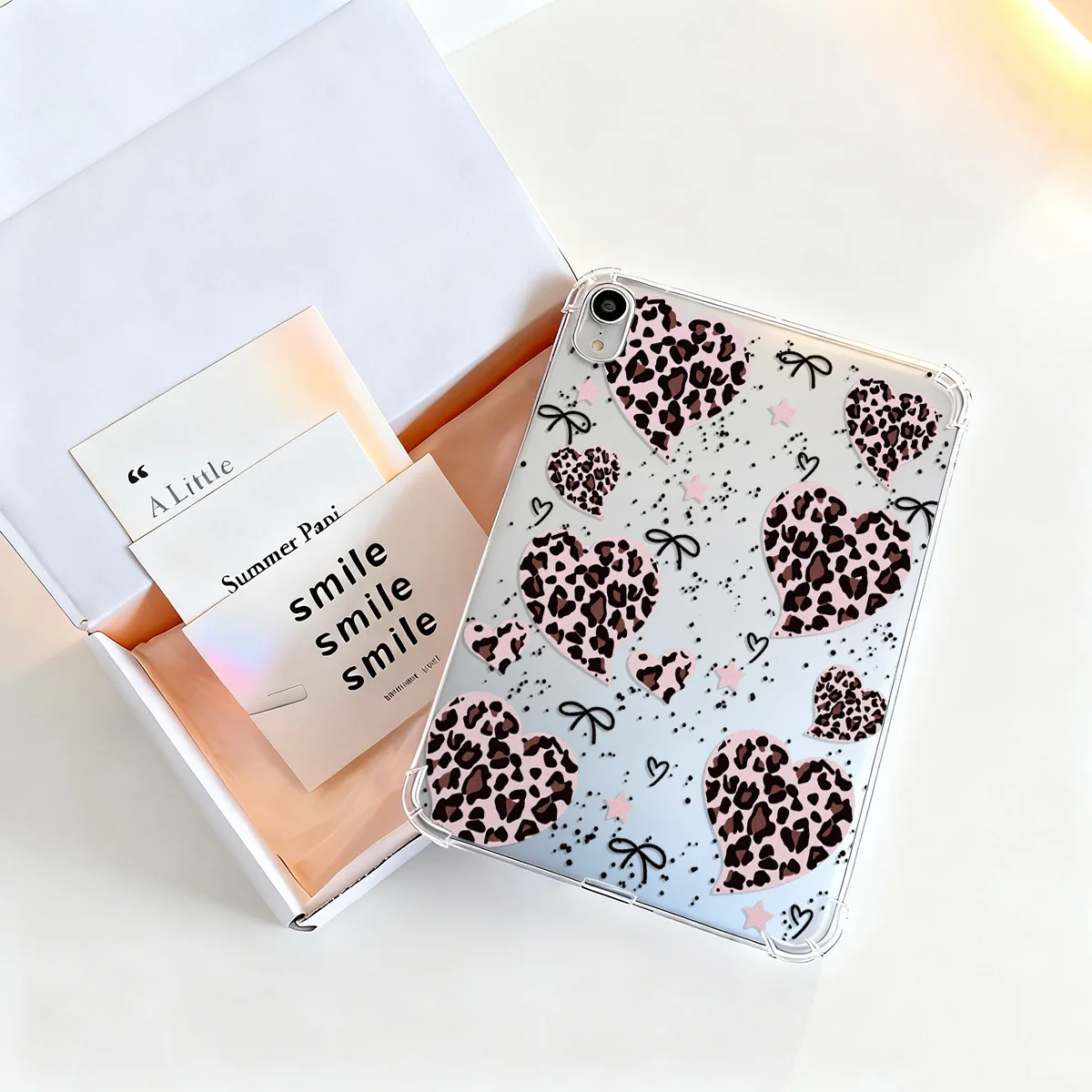 Crystal Clear Tablet Case for Samsung Galaxy Tab S9 S10 FE A9 A11 S7 S8 Plus Cover Pink Leopard Print Heart Bow Edgy Aesthetic
