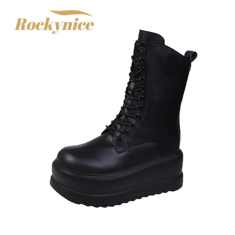 

Autumn Thick Bottom Short Boots Retro Chunky Platform Ankle Boots Women Soft Leather Motorcycle Boots Woman Back Zip Botas Mujer