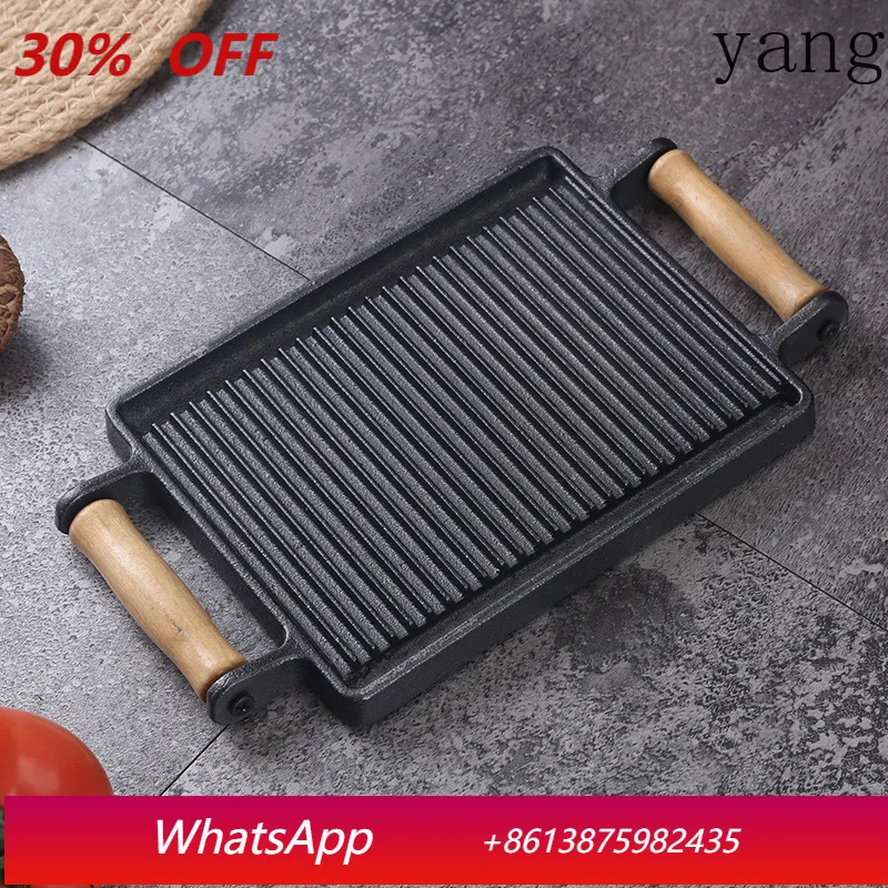 

YJQ Wooden Handle Outdoor Teppanyaki Grill Tray Commercial Grill Seafood Tray Handle