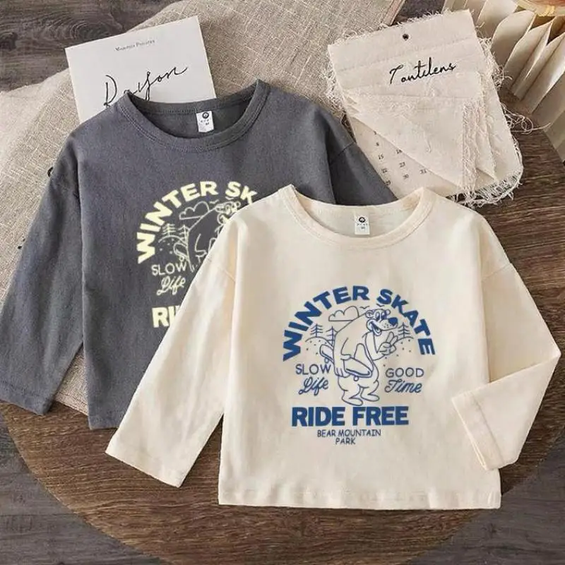 Frühling/Herbst Kinder Base Shirt Langarm T-Shirt Tops Bedruckt Cartoon Mode Babykleidung Rundhalspullover Bluse 1-7 Alter