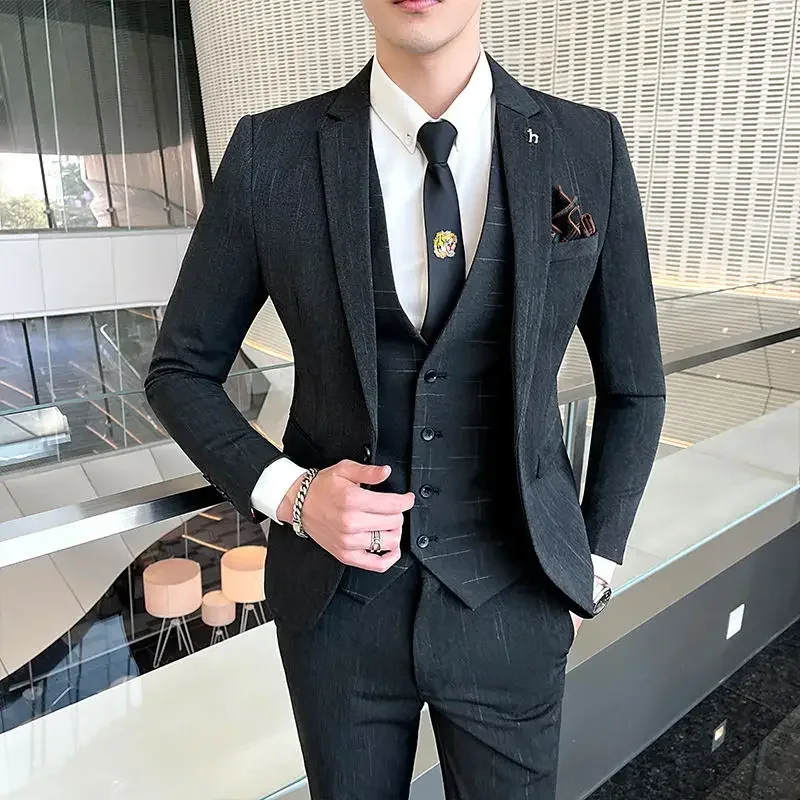 Boutique 5XL(Blazer + Vest + Trousers) Men\'s Elegant Fashion Business A Variety of Gentlemen Casual Formal Suit Three-piece Suit