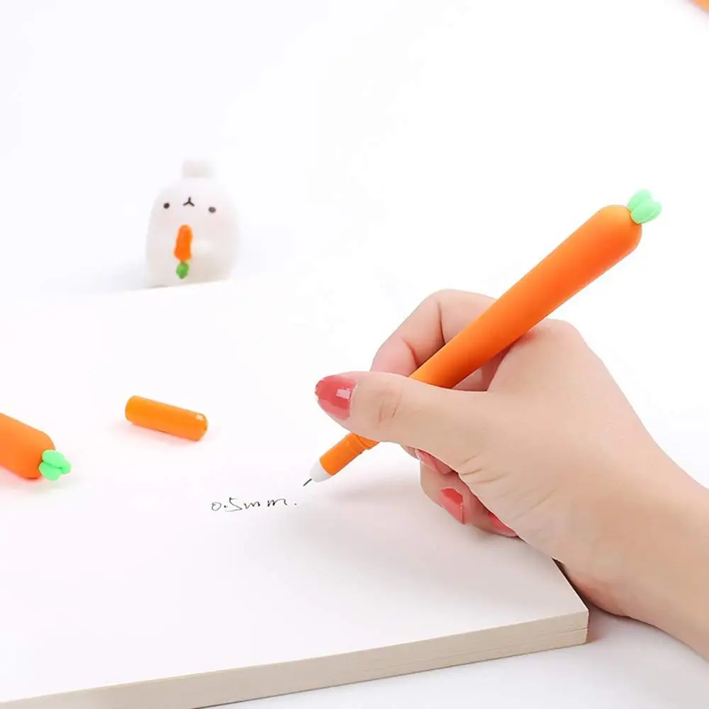 24 Pcs Flexible Silicone Carrot Gel Pens Set Smoothly Writing Tools Vegetable Office School Supplies 0.5mm Kids Easter Day