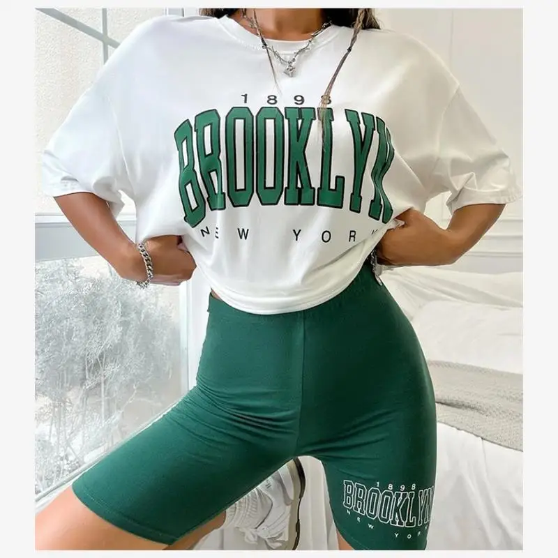 

Повседневная спортивная футболка orts Set Женский модный костюм круглый Ne ort Sve Регенерированное целлюлозное волокно Лето