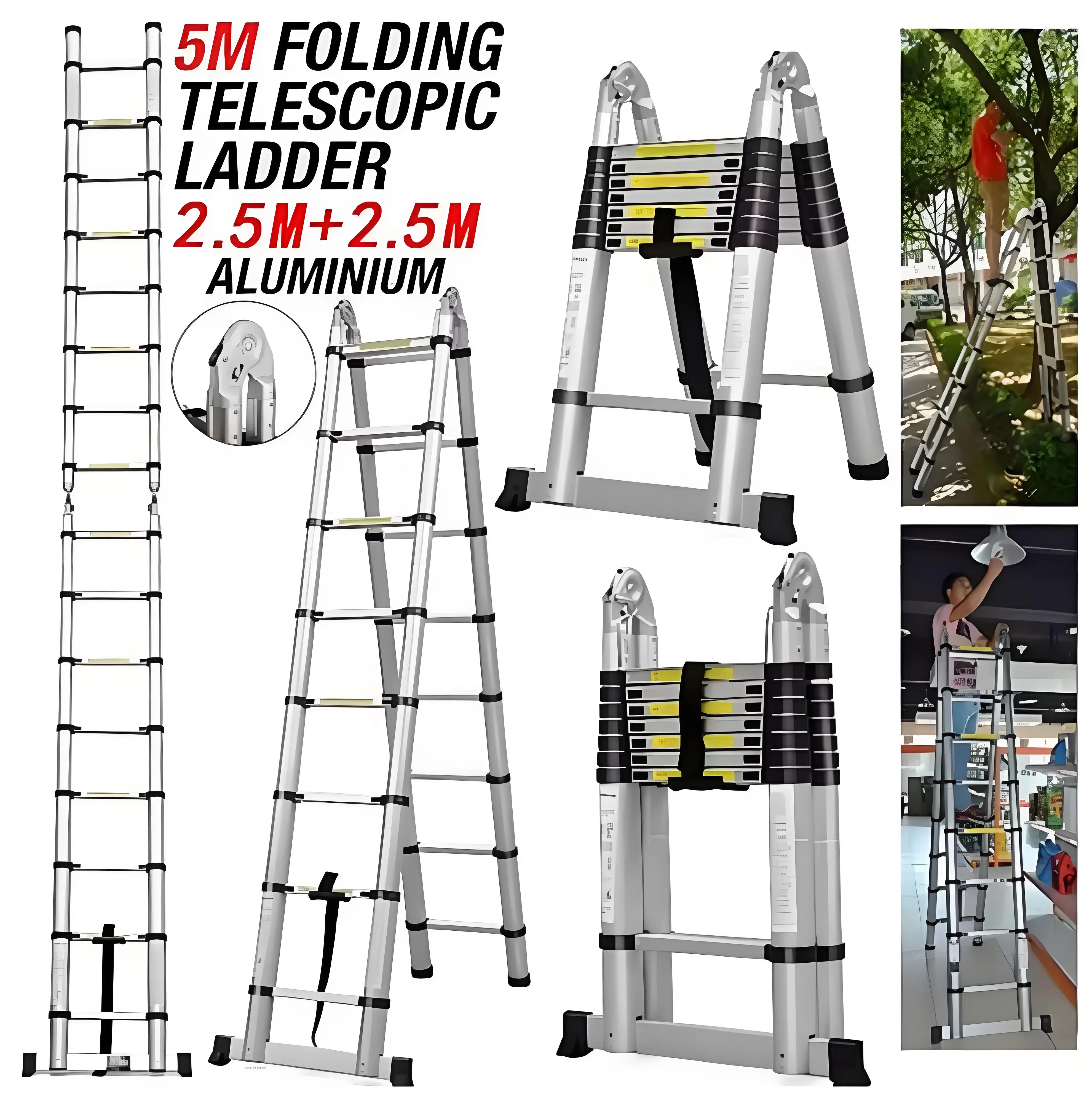 Scala telescopica in acciaio Scaletta pieghevole da 1,9 M-2,6 M, scala a soppalco diritta multiuso Scala pieghevole portatile in acciaio inossidabile