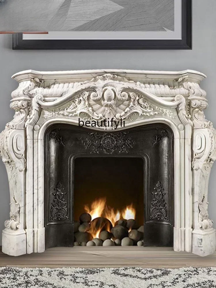 Marble Fireplace  Living Room Stone Fireplace Decorative Cabinet White Marble Stone Carving Fireplace decoration