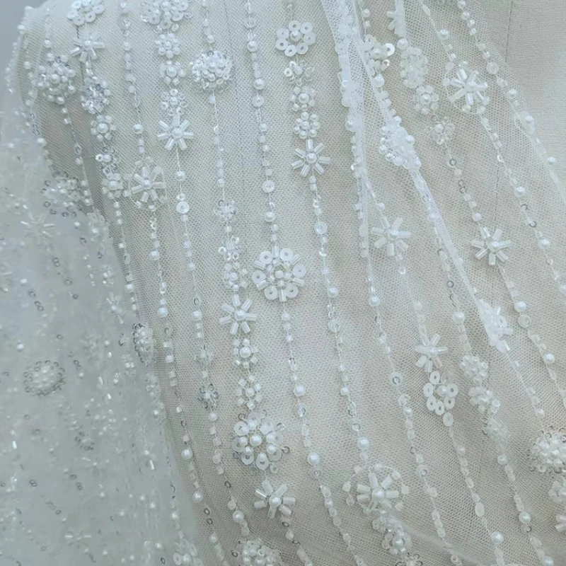 

Nail Bead Sequin Embroidery Lace Mesh Fabric for DIY Sewing Handmade Wedding Dress Accessories Clothing Fashion Material Cloth