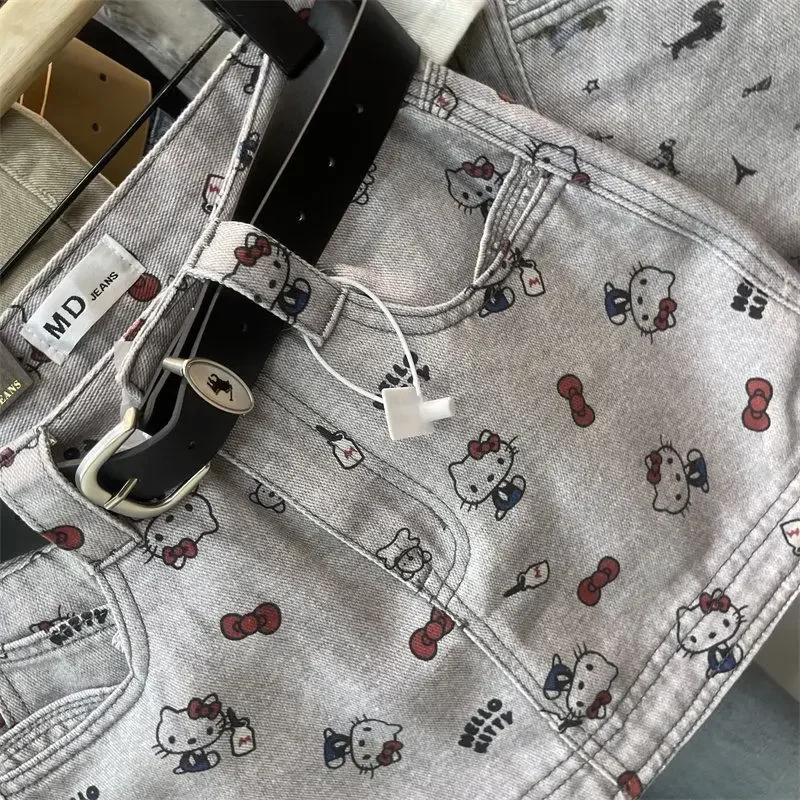 2026 Anime Hello Kitty Bow Printed Denim Skirt for Women Spring Summer New Hip Wrapping Fashion Mini Skirt Kawaii Cute Gift Ins - view 3