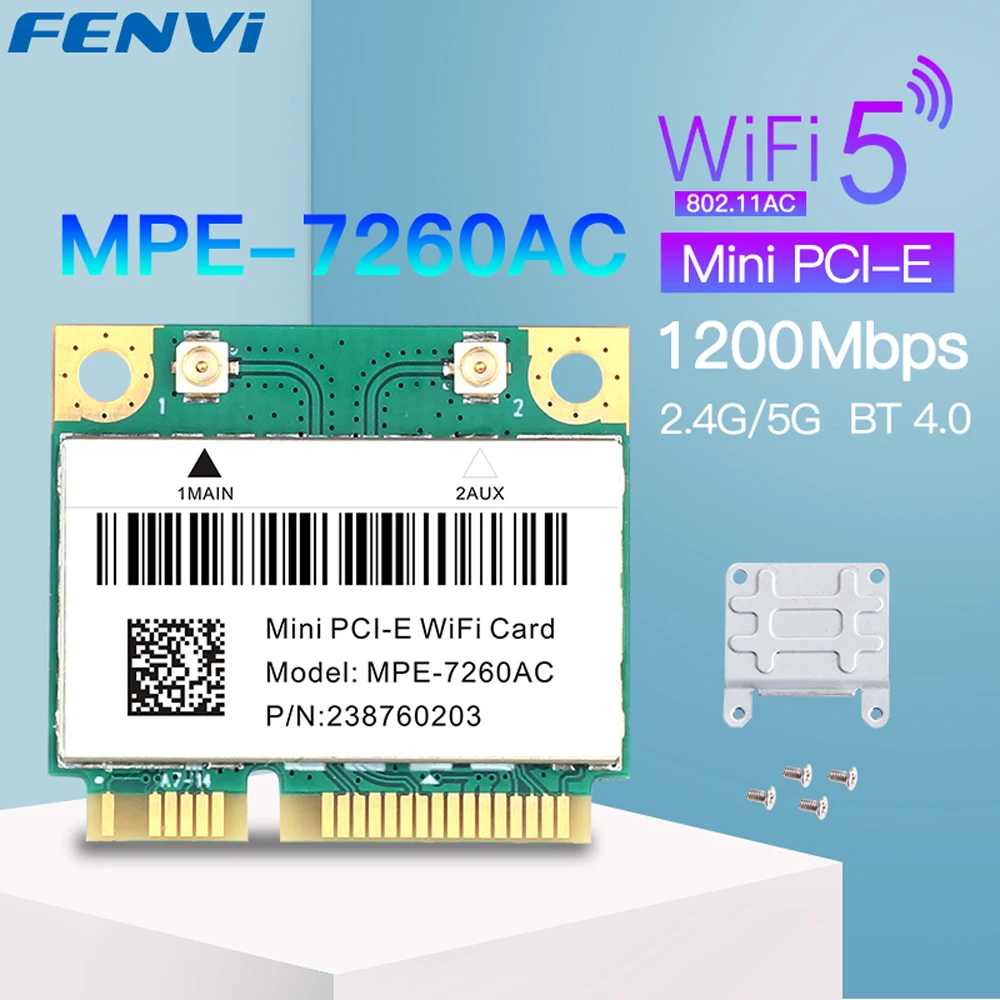 1200Mbps MPE-7260AC Mini PCI-E WiFi Card Dual Band 2.4G/5Ghz 802.11AC BT 4.0 Wlan Wireless Network For Desktop/Laptop Win 10/11