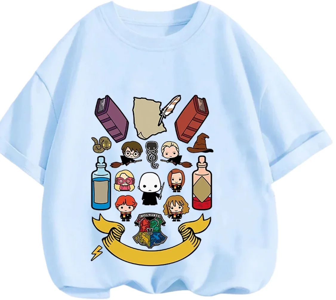 Hot Sale Harry Potter Cartoon T Shirt Summer Street Style Casual Round Neck Tee For Young Kids view 4