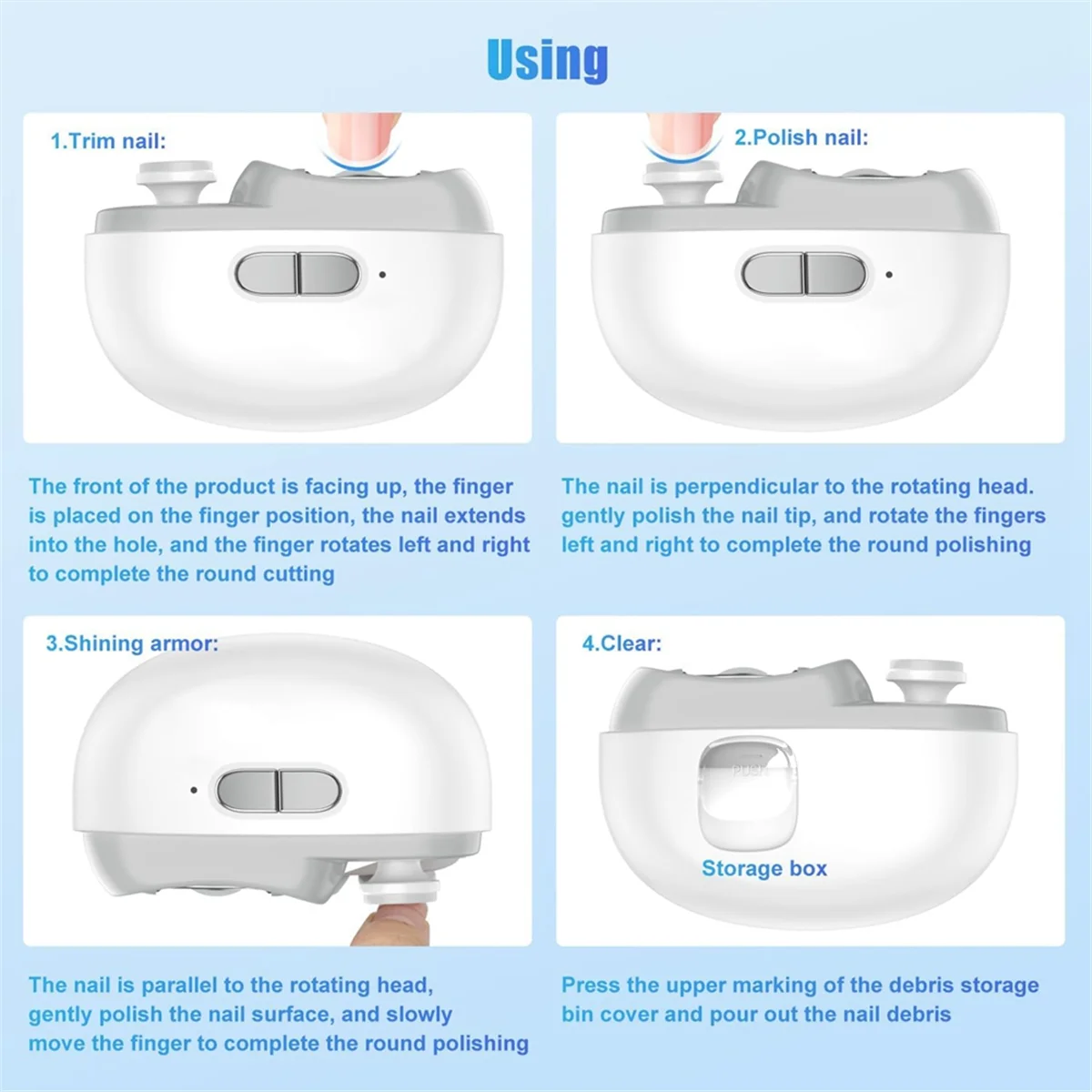 Electric Automatic Nail Clipper with Light & 2 Speeds, Fingernail Cutter and Polisher Nail Scraps Storage Rechargeable