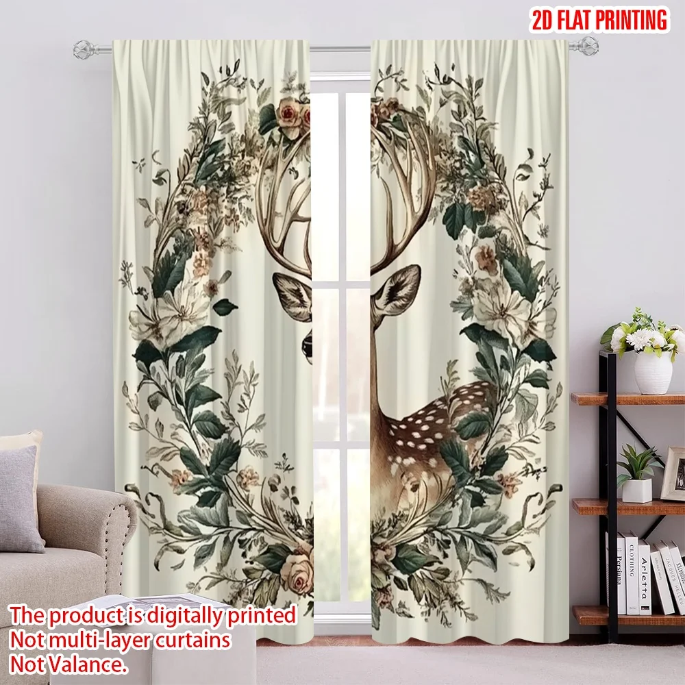 

2pcs 2D flat printing Christmas Scene Curtain elk11 Fabric Without Electricity Festive Wall Decor Perfect for Indoor_Outdoor Use