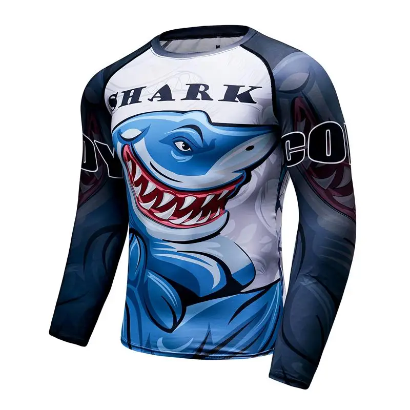 Monkey Men's Compression Tight Skin T Shirt MMA BJJ Long Sleeves Orangutan 3D Print Rash Guard Fitness Base Layer Male Tops Wear