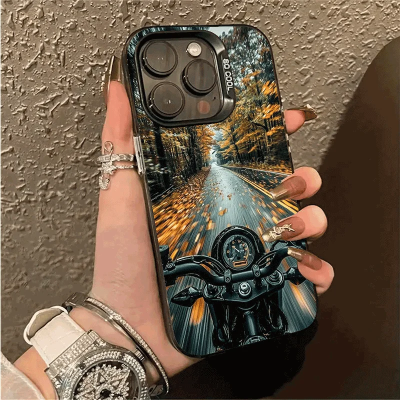 

Cool motorcycle pattern phone case for iPhone 16 15 14 13 12 11 Pro/ Max /Plus shock-proof rear cover anti-fingerprint