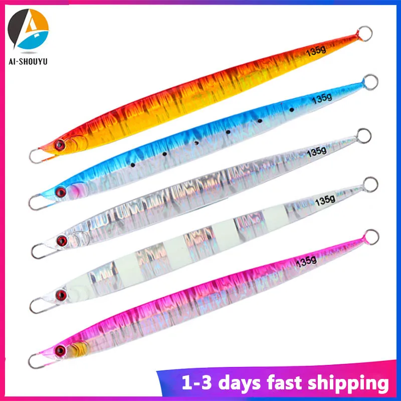 AI-SHOUYU Metal Jig Lure Spoon 80g 100g 135g  Jigging Lead Fish Sea Bass Fishing Lure Artificial Bait Lead Minnow  Lure