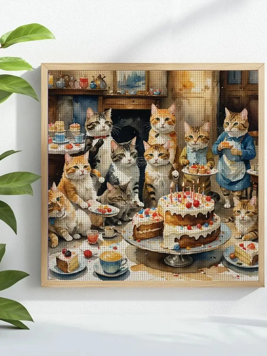 1 Stück 40X40CM/15,74 Zoll Katzen-Motiv Kreuzstich-Set DIY-Kit 11CT/14CT DIY-Stickerei-Set DIY-Kreuzstich-Set Joy Sunday – Detail 1