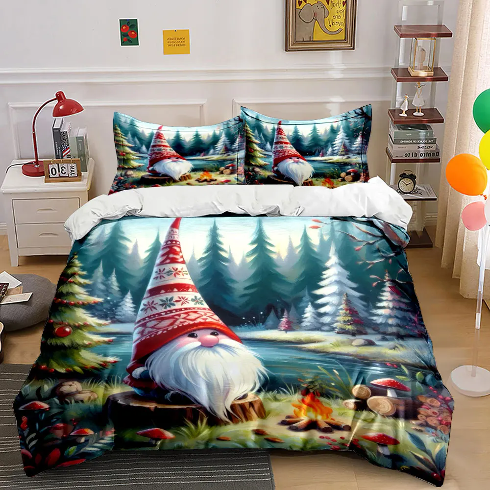 A cozy gnome by the campfire in a winter forest Print Duvet Cover Bedding Set Included 1*Duvet Cover 2*Pillowcases