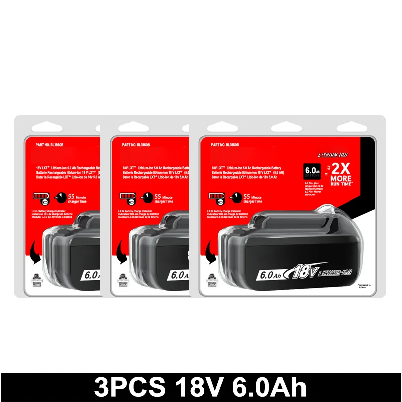 100% Original für Makita 18V Akku, für Makita BL1830B BL1850B BL1850 BL1840 BL1860 BL1860B 6000mAh Ersatz-Lithium-Akku