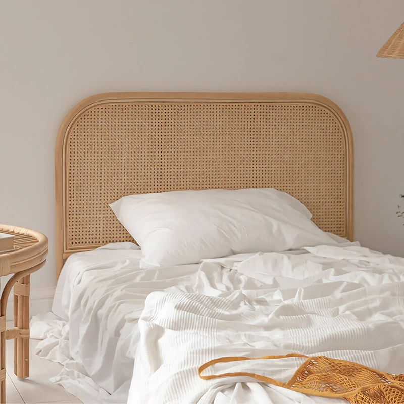 

Square rattan bed headboard, simple model room for Nordic homestays, background decoration, natural rattan bed backrest