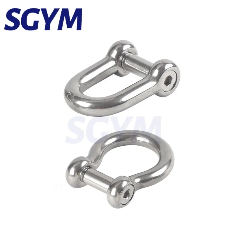 1/5pcs 5/6/8/10mm Straight Dee Shackles Short 304 Stainless Steel Breaking Hexagonal Socket Screw D Shackle Hooks boat rigging