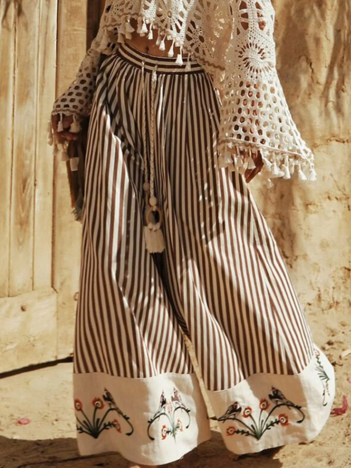 

Women Straiped Printed Wide Leg Pants Plus Size High Waist Casual Vintage Draestring Floral Printed Retro Loose Trousers 2025