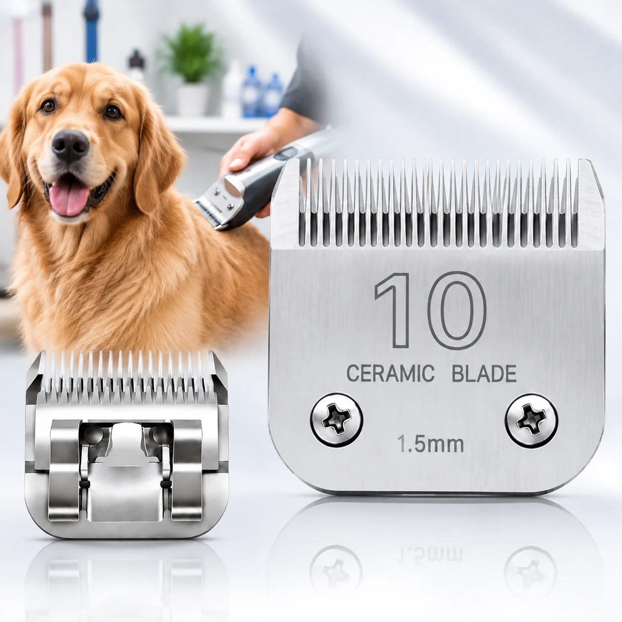 1.5mm Detachable Pet Dog Clipper Blade Set Compatible With For Most Andis Oster A5 , Wahl KMClippers，Ceramic &Carbon Steel Blade
