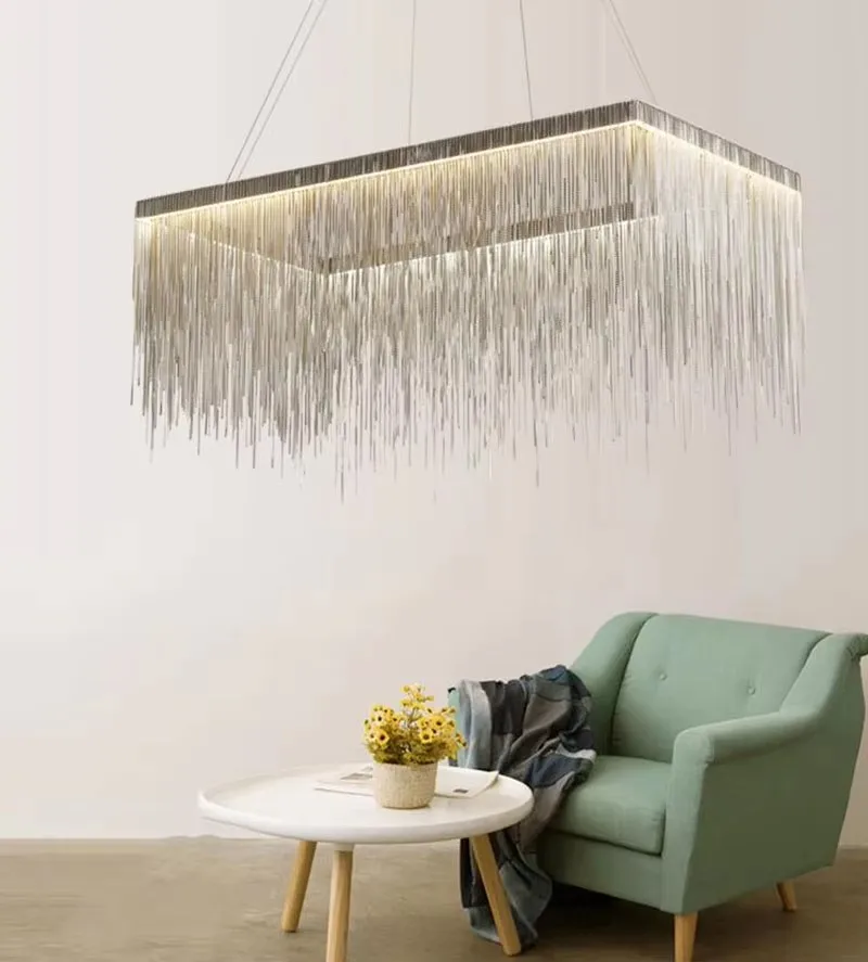 Remote Modern LED Tassel Pendant Chandelier Lights Nordic Luxury Hotel Chain Lamp Ceiling Chandeliers Living Lighting