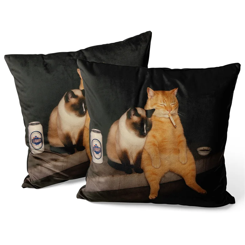 Gaslight Gatekeep Girlboss Funny Smoking Cat Meme Gen Z Joke Cigarette Throw Pillow Covers Cushion Cases Pillowcases 45cm x 45cm