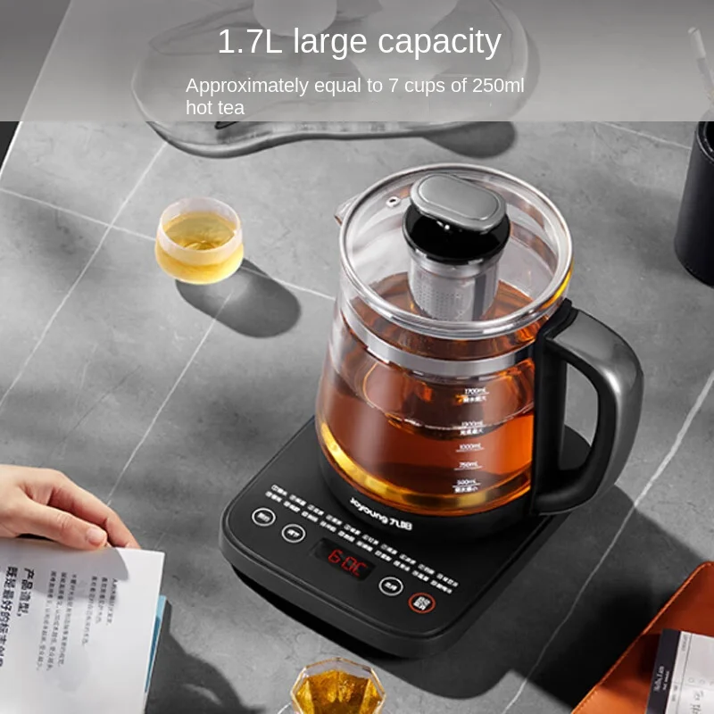 Joyoung Glass Tea Kettle 1.7L with 11 Temperature Control Settings 24 Hour Reservation and Insulation K17D-WY170 220V