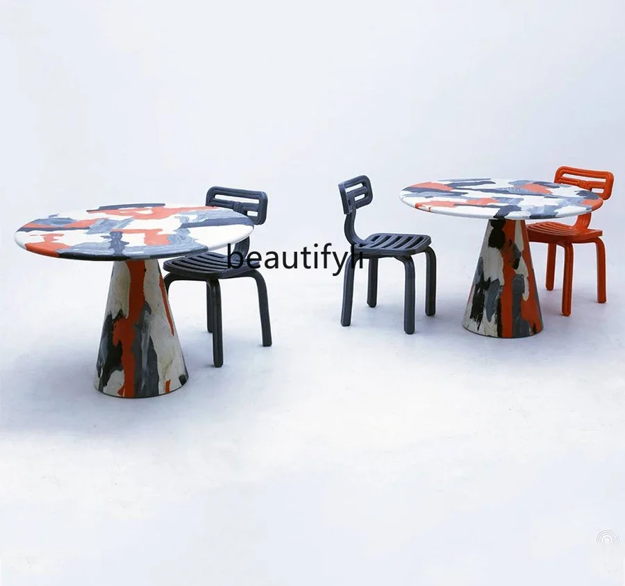 

Fiberglass Creative and Slightly Luxury Painted Occasional Table Dutch Artist Oil Painting Painted Table Dining Table