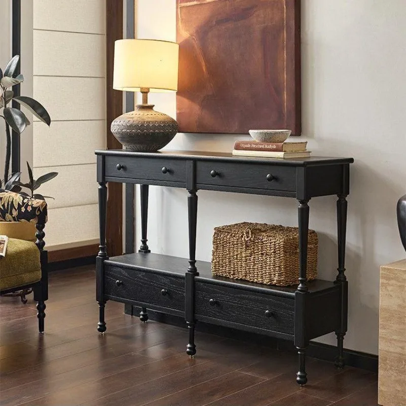 wood porch cabinet, opposite the door to the home, living room partition cabinet, corridor end view storage side cabinet